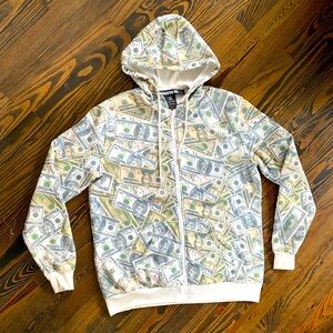Horizon NY Hooded Sweatshirt with Front Zipper - Money Design - Large